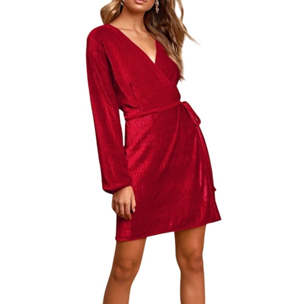 Vacate The Label Dress Women XS Red Velvet Long Sleeve Wrap Dress Holiday Party - Picture 9 of 9